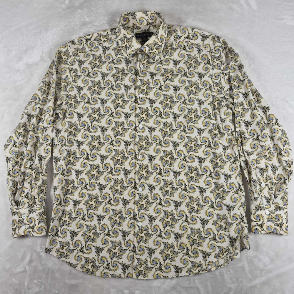 Jhane Barnes Button Up Shirt Men's Large Abstract Swirl Pattern Long Sleeve Silk